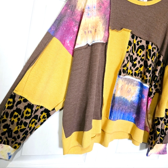 UMGEE Women's Size Medium Mustard & Brown Oversized Stretchy Flowy Tunic - Picture 2 of 3